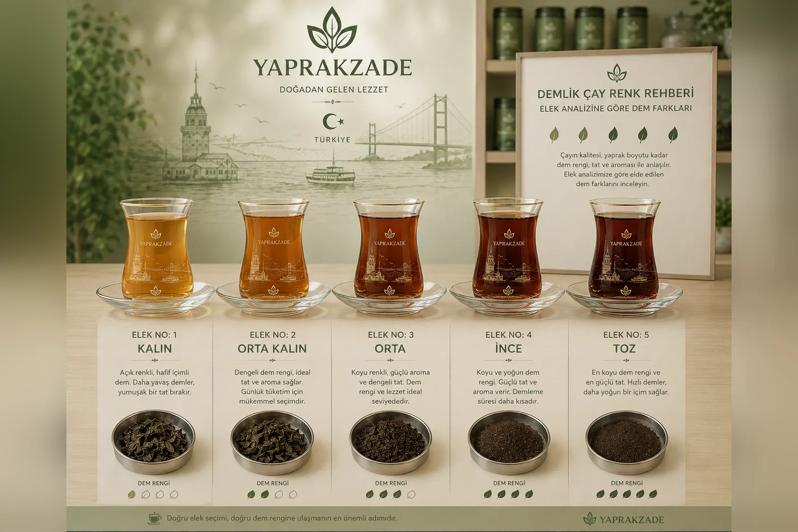 Demlik Çay Renk Rehberi — Yaprakzade elek dereceleri