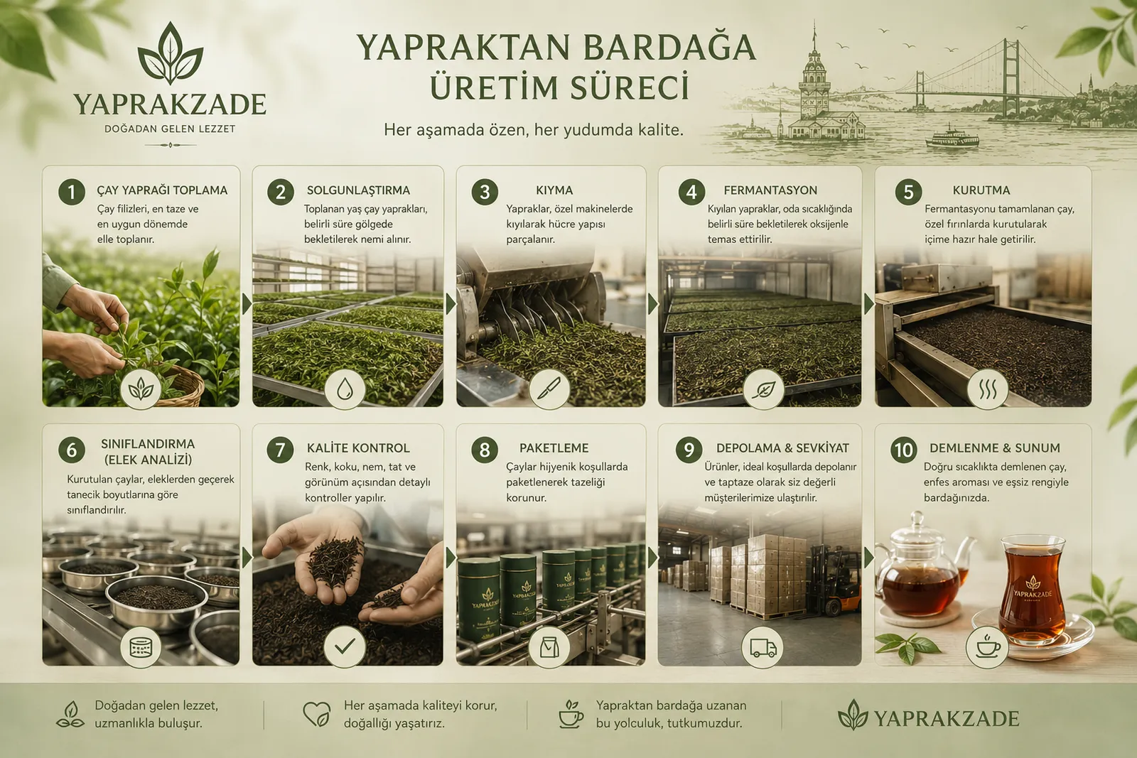 Üretim Süreci — Yaprakzade çay yapraktan paketlemeye